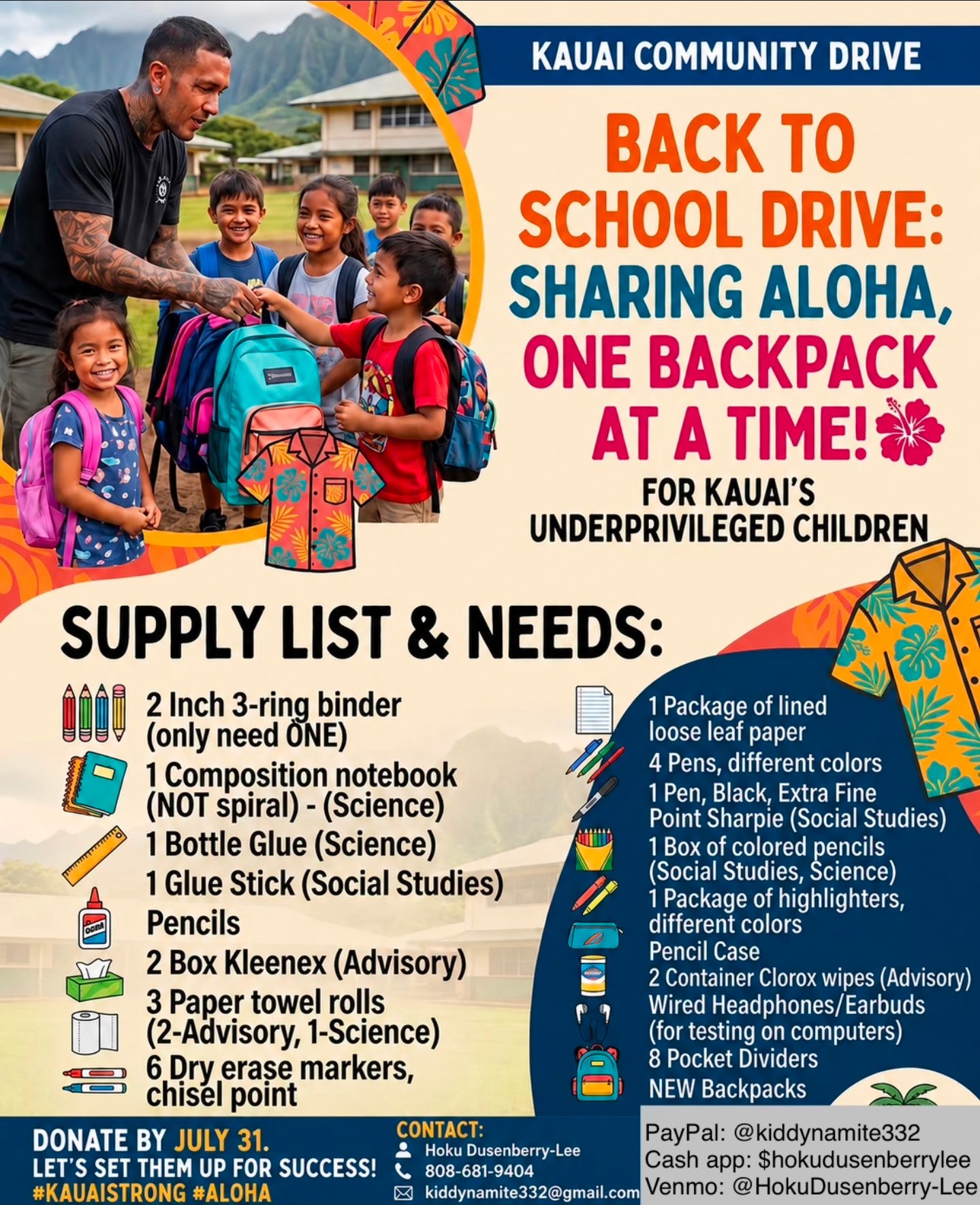 Back to School Drive: Sharing Aloha, One Backpack at a Time — for Kauai's underprivileged children